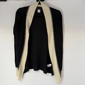 Les Copains Coloblock Knit Cardigan Sweater Womens 44 Black Ivory Relaxed Fit